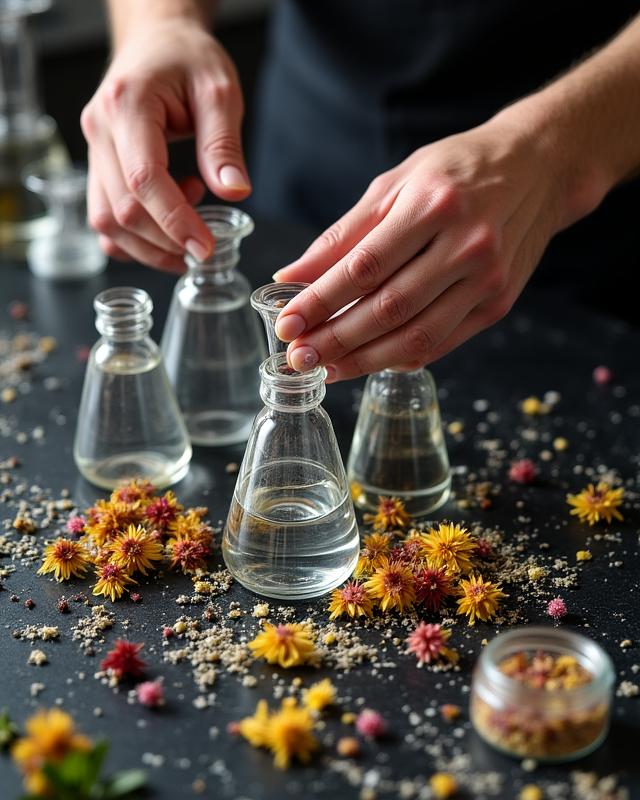Participants in a perfume workshop mixing oils