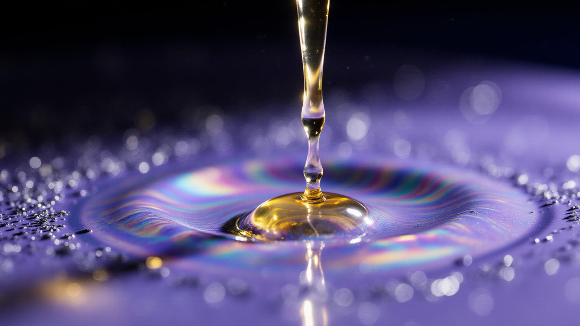 Abstract scent molecules and golden amber liquid